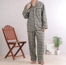 【カラー：グリーン サイズ：M】ヤクウール 格子柄 メンズパジャマ