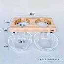 ペットフードテーブル　hole&nbsp;SS&nbsp;2連（福岡市内製造）（ガラスボウル付き）