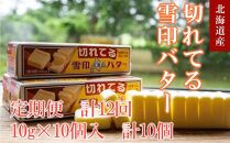 【12か月 定期便】切れてる 雪印 北海道 バター（10g×10個入）×10個