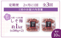 訳あり&nbsp;梅干し&nbsp;大粒&nbsp;大玉&nbsp;つぶれ梅&nbsp;しそ梅&nbsp;約1kg&nbsp;(500g×2)&nbsp;&nbsp;×&nbsp;3回&nbsp;塩分10%&nbsp;[&nbsp;定期便&nbsp;2か月に１回発送・全3回&nbsp;]