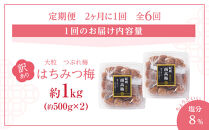 訳あり&nbsp;梅干し&nbsp;大粒&nbsp;大玉&nbsp;つぶれ梅&nbsp;はちみつ梅&nbsp;約1kg(500g×2)&nbsp;×&nbsp;6回&nbsp;&nbsp;塩分8％&nbsp;[&nbsp;定期便&nbsp;2か月に１回発送・全6回&nbsp;]