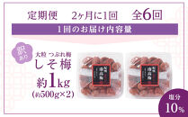 訳あり&nbsp;梅干し&nbsp;大粒&nbsp;大玉&nbsp;つぶれ梅&nbsp;しそ梅&nbsp;約1kg&nbsp;(500g×2)&nbsp;&nbsp;×&nbsp;6回&nbsp;塩分10%&nbsp;[&nbsp;定期便&nbsp;2か月に１回発送・全6回&nbsp;]
