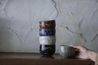 ＜受注生産品＞唐草手碗＜５色セット＞｜沖縄 那覇市 日用品 食器 グラス マグカップ  唐草 線彫 陶器  受注生産品  手作り 伝統工芸 やちむん