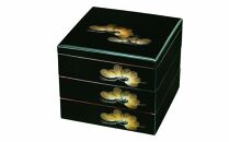 三段重箱 黒内朱 若松 お重 紀州漆器【YG7】
