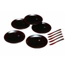 4.2寸&nbsp;銘々皿&nbsp;総溜&nbsp;明月&nbsp;(5枚組・フォーク付き)【YG125】