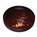 木製丸盆&nbsp;茶盆（深型）&nbsp;黒檀杢&nbsp;山路（金蒔絵・盛絵）【YG400】
