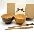 ギフトボックス付き ペア ナチュラルボウル ブラウン 2個セット 箸付き［YS152］