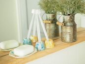 【ペアセット】歯ブラシスタンドのペア&ソープディッシュの巾着袋入りギフトセット&nbsp;材料回収地域:口永良部島(鹿児島県)&nbsp;色おまかせ