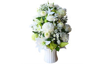 【通年】お供え用フラワーアレンジメント・睦月(オフホワイト系)【お供え　フラワー　アレンジメント&nbsp;命日　仏事　お悔み　お花　上品　ぎっしり　お花をたっぷり使って高さを出したデザイン&nbsp;大阪府&nbsp;門真市&nbsp;】