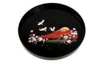 紀州漆器 尺 丸盆 富士に桜 ［YS13］