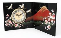 紀州漆器 屏風時計富士に桜（木製 カシュー漆塗） ［YS27］