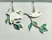 【加賀象嵌】純金象嵌プリカジュールエナメル・Ｋ10パーツピアス「ことり達」