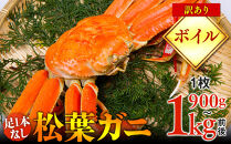 【ボイル】足1本なし　訳あり　松葉ガニ　特大1枚（900g～1kg前後）【着日指定不可】※2025年11月上旬～2026年3月下旬に順次発送予定