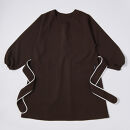 【ブラウン】丸襟パイピングリボン割烹着