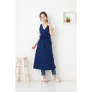 【ネイビー】Vネックリボンロングエプロン（撥水・撥油）