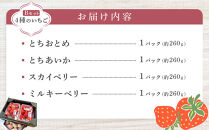 4種のいちご食べ比べ&nbsp;とちおとめ、とちあいか、スカイベリー、ミルキーベリーのBセット＜各約260ｇ＞&nbsp;｜&nbsp;いちご&nbsp;イチゴ&nbsp;苺&nbsp;食べくらべ&nbsp;セット&nbsp;日光いちご園&nbsp;渡辺&nbsp;産地直送&nbsp;産直&nbsp;栃木&nbsp;日光