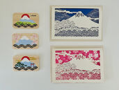 富士山と三保松原を贈る ヒノキのマグネット＆切り絵レターセット（5点入り）