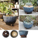 信楽焼&nbsp;足付き&nbsp;植木鉢3色セット（湖水/新緑/黒砂）