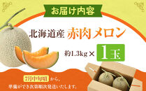 【26年発送先行予約】北海道産赤肉メロン約1.3kg×1玉&nbsp;(2026年7月中旬から発送開始予定)【&nbsp;果物&nbsp;くだもの&nbsp;フルーツ&nbsp;メロン&nbsp;赤肉&nbsp;赤肉メロン&nbsp;めろん&nbsp;meron&nbsp;melon&nbsp;国産&nbsp;デザート&nbsp;産地直送&nbsp;旬&nbsp;お取り寄せ&nbsp;甘い&nbsp;北海道産&nbsp;旭川市&nbsp;北海道&nbsp;】_05228