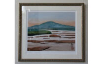 園山幹生　リトグラフ　「旅伏山と斐伊川」