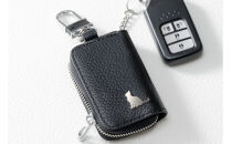 【本革スマートキーケース】＜ブラック＞ ねこ おしゃれ 可愛い コンパクト スリム 猫 レザー 窓つき 収納