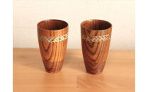 【箱根寄木細工をあしらった木製ジョッキ２点セット】保冷性に優れ、木肌のつくるクリーミーな泡立ちが格別の一杯に【キッチン用品 食器 雑貨 日用品 木製食器　職人メイド 工芸品 職人の手作り おしゃれ食器 神奈川県 小田原市 】