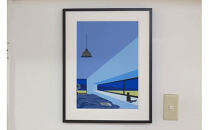 【私の好きな人、夜】小説付き　直筆サイン入り　額付きジークレープリント　小田原にある景色　心象風景　片田舎の風景　子供の頃に見た風景　海　空　山