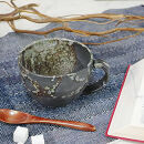 信楽焼 陶器製 丸型スープカップ (黒雹)