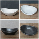 信楽焼 陶シリーズ 舟型楕円深小鉢ペアセット（白色/黒色）