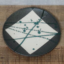 信楽焼 陶器製 雫シリーズ 変形黒皿緑雫大皿 パスタ皿