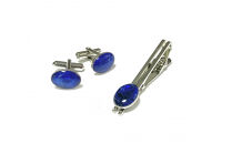 近江瑠璃細工「青の花しずく」タイピン＆カフスセット