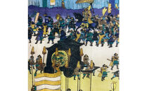 オリジナル【手ぬぐい】浮世絵：歌川芳虎 作「武者行烈之図」デザイン／名古屋刀剣博物館