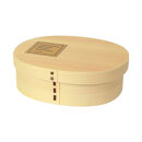 みよし漆器本舗&nbsp;曲げわっぱ&nbsp;お弁当箱&nbsp;900ml&nbsp;約19×15×高さ6.1cm&nbsp;小判型&nbsp;北欧風&nbsp;英字ロゴ&nbsp;モカ&nbsp;白木