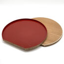 紀州漆器&nbsp;木製&nbsp;半月盆&nbsp;内朱&nbsp;お盆&nbsp;トレー&nbsp;約36cm