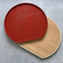 紀州漆器&nbsp;木製&nbsp;半月盆&nbsp;内朱&nbsp;お盆&nbsp;トレー&nbsp;約36cm