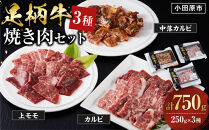 足柄牛3種焼肉セット（カルビ　上モモ　中落カルビ各250ｇ）【 肉 国産  神奈川県 小田原市 】