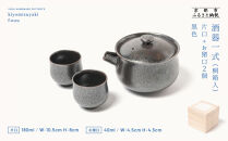 【fuuu】酒器一式(片口+お猪口二個)桐箱入〈黒色〉｜京都 清水焼 酒器 人気セット おしゃれ [ 京焼 窯元 陶謙窯 片口 おちょこ セット おしゃれ 電子レンジ対応 人気 おすすめ お酒 日本酒 ギフト プレゼント お取り寄せ 通販 送料無料 ふるさと納税 ]
