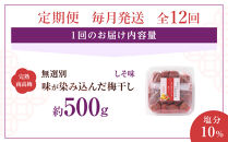 無選別&nbsp;和歌山の完熟南高梅&nbsp;味が染み込んだ梅干し&nbsp;しそ味&nbsp;500g&nbsp;塩分10％&nbsp;[定期便&nbsp;毎月発送・全12回]