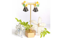 2way『和ピアス』川越唐桟　山吹の花　着物生地　ストライプ　江戸の粋　市の花　yamabuki