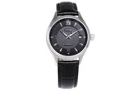 JIOS SEIRAN 日本製 自動巻き腕時計 メンズ 男性用 革ベルト ブランド ドレスウォッチ ジオス 黒文字盤 × シルバー針 クロコ型押しベルト（黒）