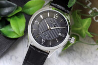 JIOS SEIRAN 日本製 自動巻き腕時計 メンズ 男性用 革ベルト ブランド ドレスウォッチ ジオス 黒文字盤 × シルバー針 クロコ型押しベルト（黒）