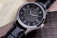 JIOS SEIRAN 日本製 自動巻き腕時計 メンズ 男性用 革ベルト ブランド ドレスウォッチ ジオス 黒文字盤 × シルバー針 クロコ型押しベルト（黒）