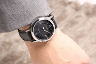 JIOS SEIRAN 日本製 自動巻き腕時計 メンズ 男性用 革ベルト ブランド ドレスウォッチ ジオス 黒文字盤 × シルバー針 クロコ型押しベルト（黒）