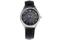 JIOS SEIRAN 日本製 自動巻き腕時計 メンズ 男性用 革ベルト ブランド ドレスウォッチ ジオス 黒文字盤 × 青針 クロコ型押しベルト（黒）