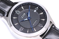 JIOS SEIRAN 日本製 自動巻き腕時計 メンズ 男性用 革ベルト ブランド ドレスウォッチ ジオス 黒文字盤 × 青針 クロコ型押しベルト（黒）