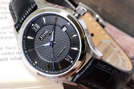 JIOS SEIRAN 日本製 自動巻き腕時計 メンズ 男性用 革ベルト ブランド ドレスウォッチ ジオス 黒文字盤 × 青針 クロコ型押しベルト（黒）