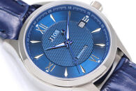 JIOS SEIRAN 日本製 自動巻き腕時計 メンズ 男性用 革ベルト ブランド ドレスウォッチ ジオス ブルー文字盤 × 青針 クロコ型押しベルト（青）