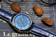 JIOS SEIRAN 日本製 自動巻き腕時計 メンズ 男性用 革ベルト ブランド ドレスウォッチ ジオス ブルー文字盤 × 青針 クロコ型押しベルト（青）