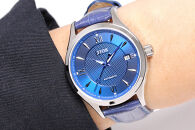 JIOS SEIRAN 日本製 自動巻き腕時計 メンズ 男性用 革ベルト ブランド ドレスウォッチ ジオス ブルー文字盤 × 青針 クロコ型押しベルト（青）