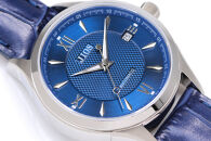 JIOS SEIRAN 日本製 自動巻き腕時計 メンズ 男性用 革ベルト ブランド ドレスウォッチ ジオス ブルー文字盤 × シルバー針 クロコ型押しベルト（青）